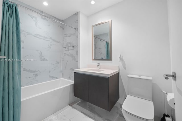 full bathroom featuring vanity, toilet, and shower / bath combo with shower curtain