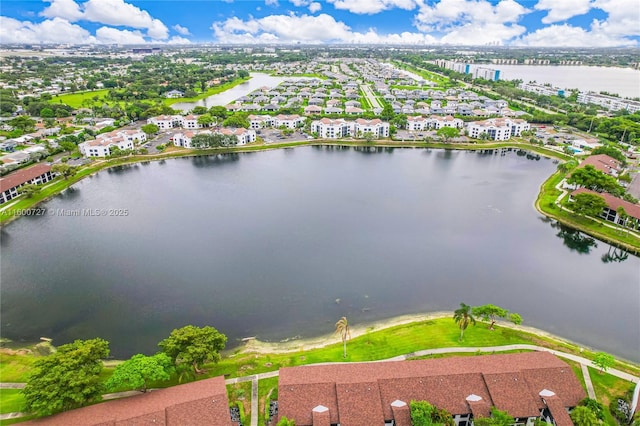 aerial view with a water view