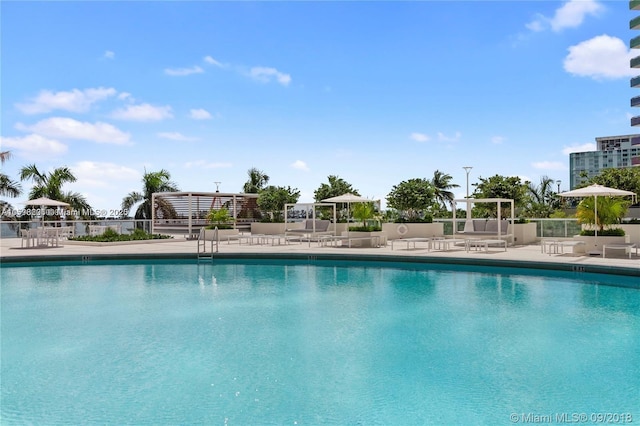 view of swimming pool featuring a patio area