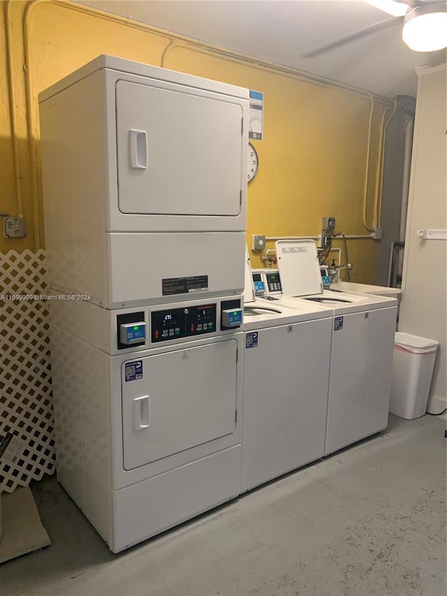 washroom featuring stacked washer and dryer and independent washer and dryer