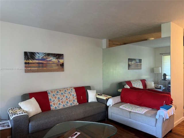 living room with dark hardwood / wood-style floors