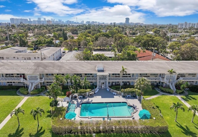 aerial view featuring a city view