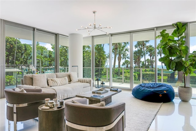 tiled living room featuring plenty of natural light