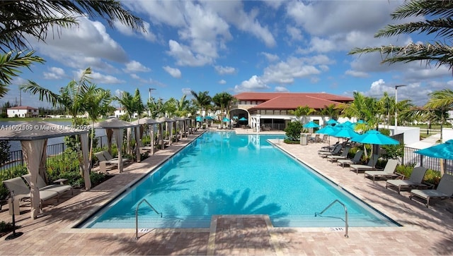 view of pool featuring a patio area