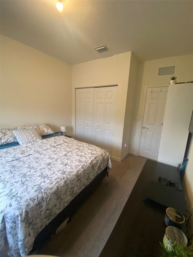 bedroom with carpet floors and a closet