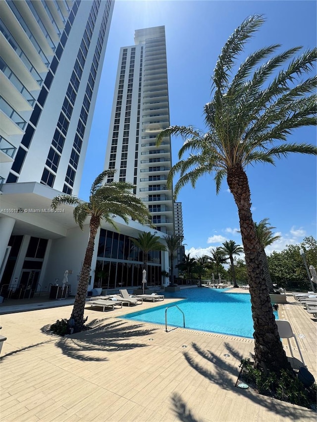 view of swimming pool with a patio