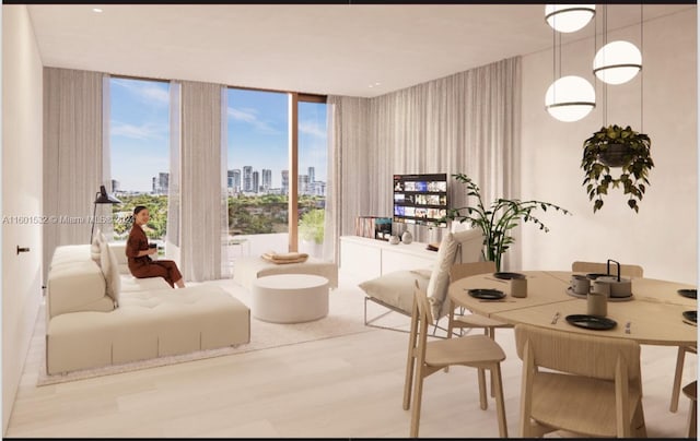 living room featuring expansive windows, hardwood / wood-style flooring, and a wealth of natural light