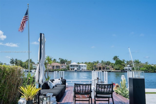 view of dock with a water view