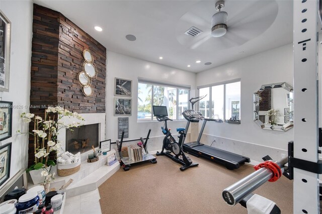 exercise area featuring ceiling fan