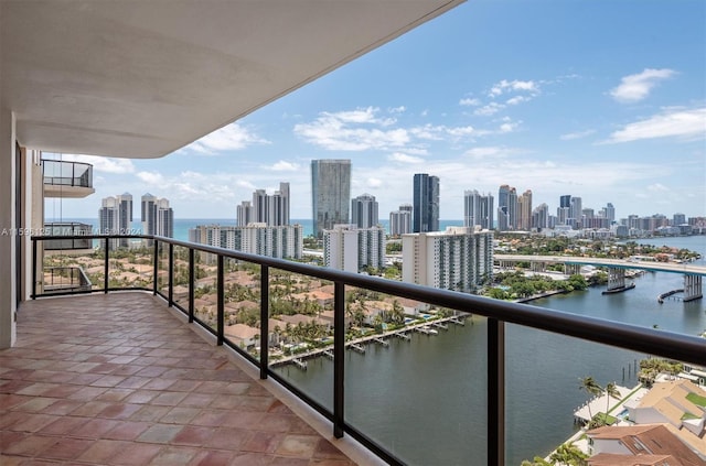 balcony featuring a water view