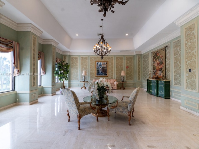 dining space with a notable chandelier