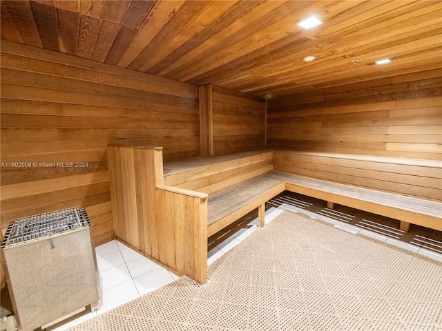 view of sauna with tile patterned floors