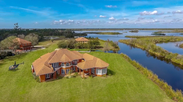 bird's eye view featuring a water view