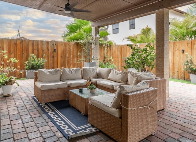 view of patio / terrace with an outdoor hangout area and ceiling fan