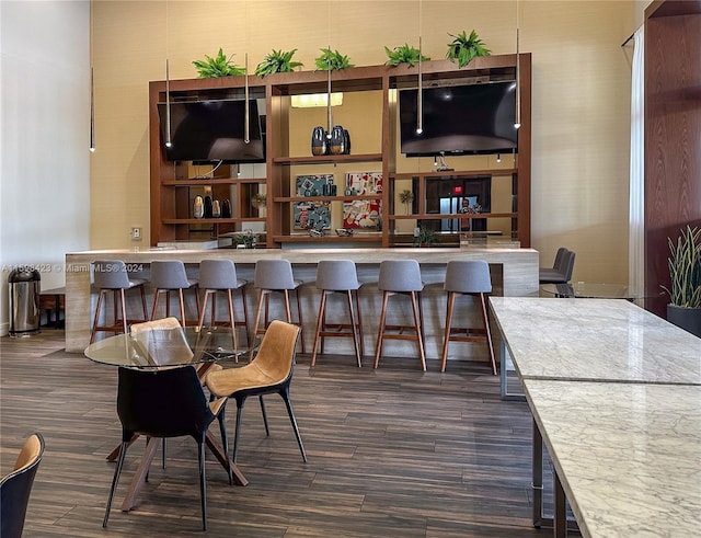 bar featuring dark hardwood / wood-style floors