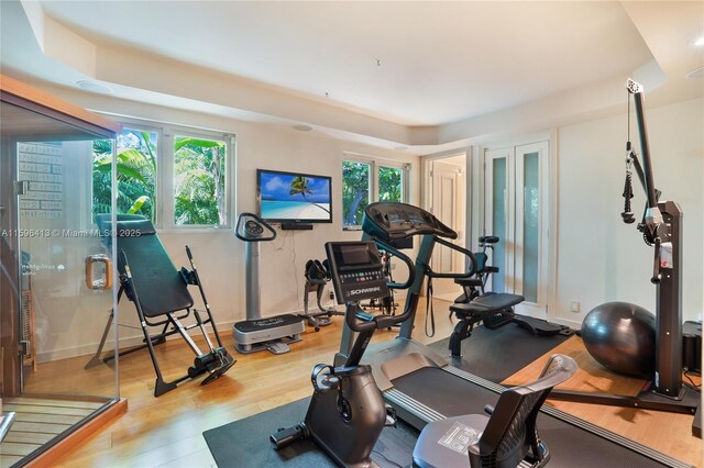 home office with a raised ceiling