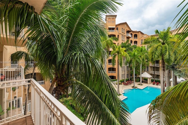 view of swimming pool with a patio