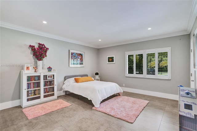 bedroom with crown molding