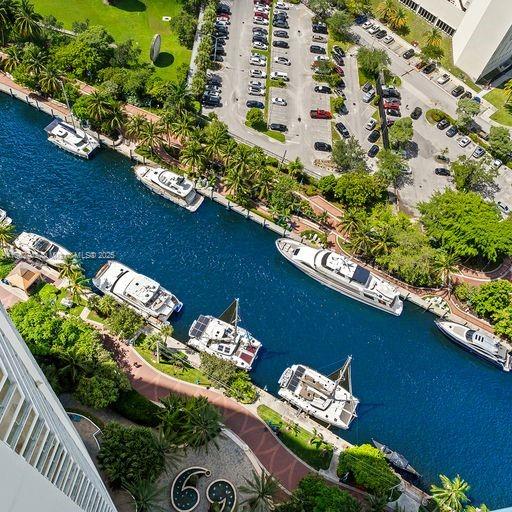 aerial view with a water view