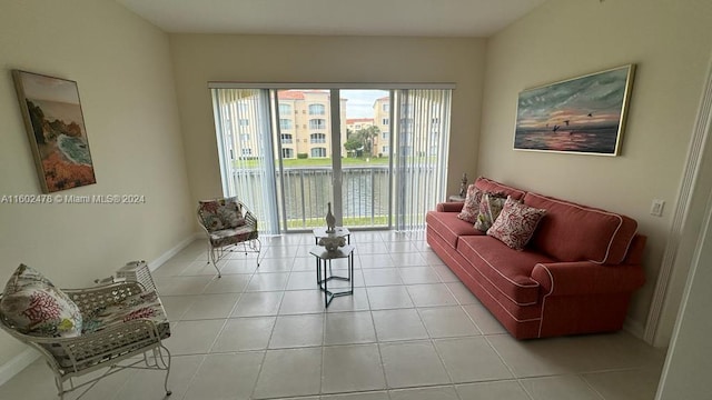 living room with light tile patterned floors