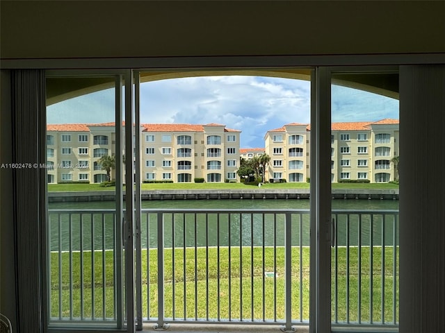 exterior space featuring a water view