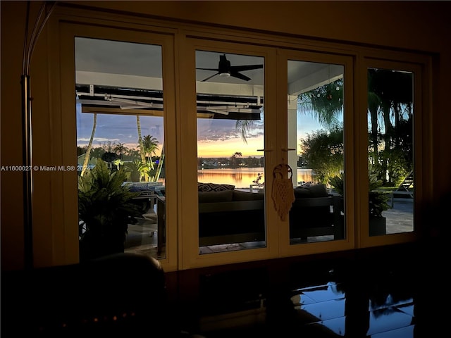 entryway featuring a water view