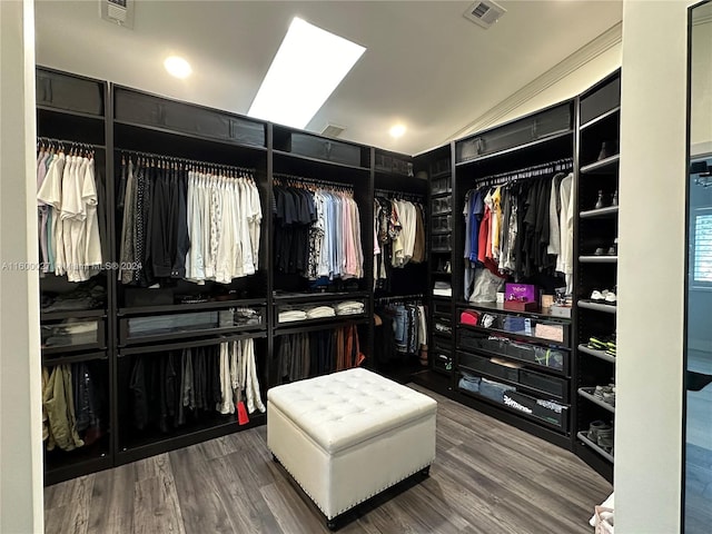 walk in closet with wood-type flooring