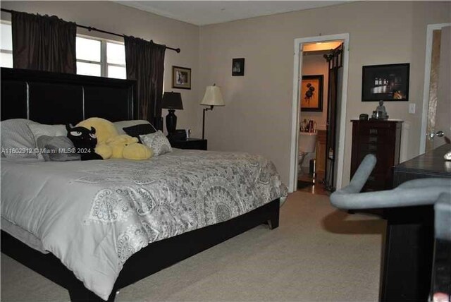 carpeted bedroom with a walk in closet and a closet