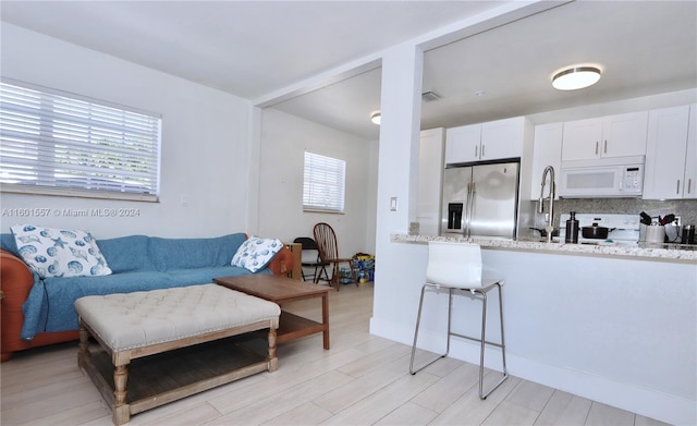 living room with a healthy amount of sunlight and light wood-type flooring