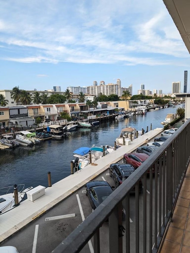 property view of water featuring a boat dock