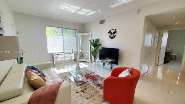 living room featuring light tile patterned floors