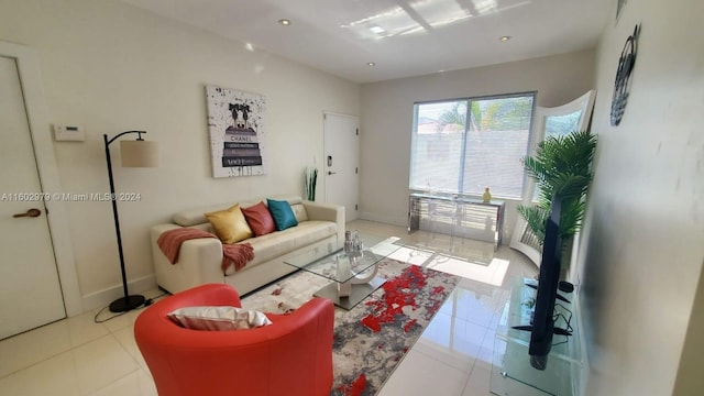 living room featuring light tile patterned flooring