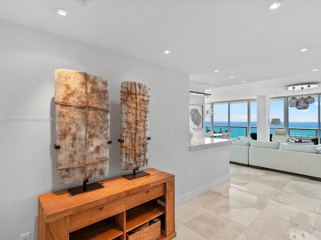 living room with a water view