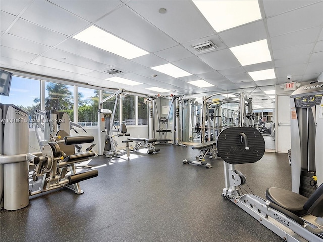19201 Collins Ave Unit 447, Sunny Isles Beach, FL 33160 - exercise room featuring a drop ceiling