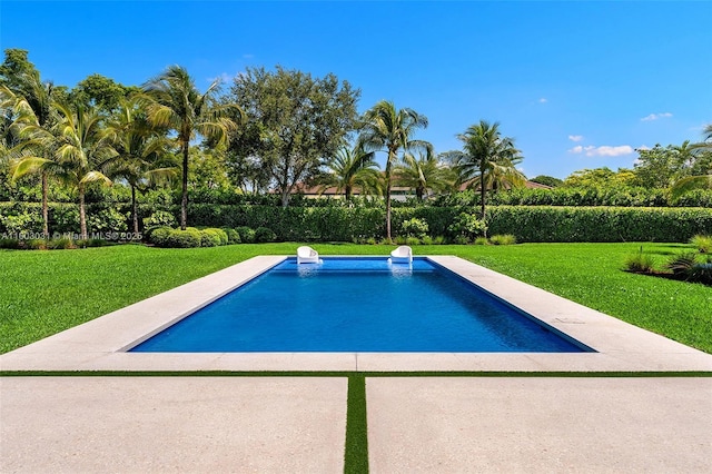 view of pool with a yard