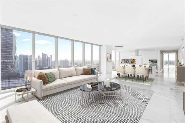 living area featuring floor to ceiling windows and a wealth of natural light