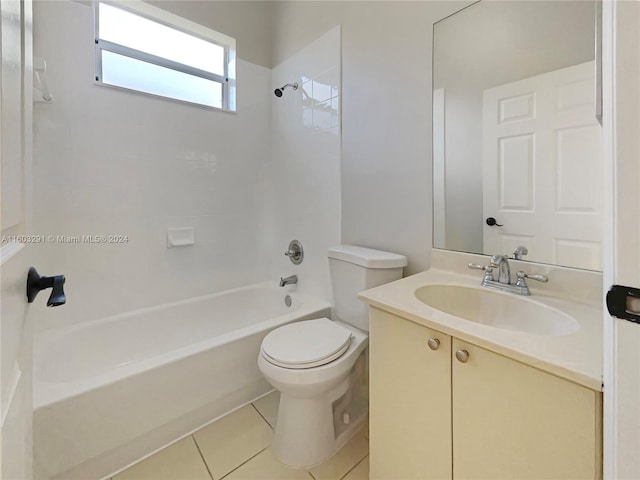 full bathroom with tile floors, vanity, toilet, and shower / bathing tub combination