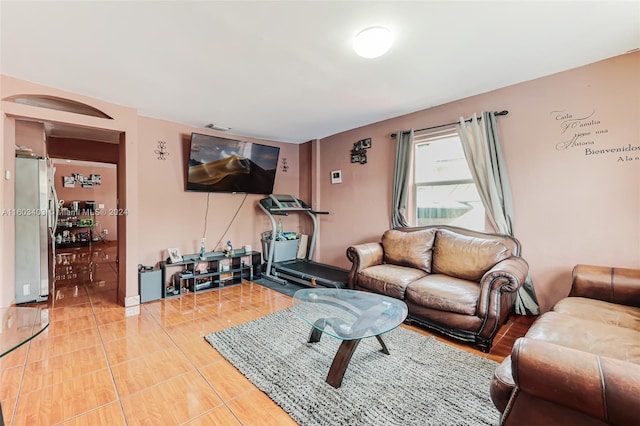 living room with light tile floors