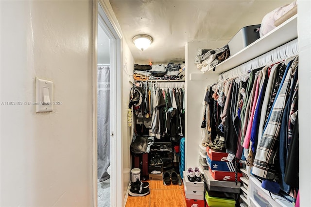 walk in closet featuring hardwood / wood-style flooring