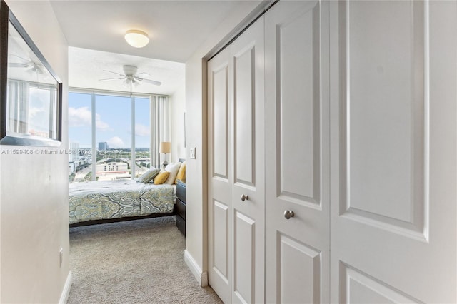 interior space with ceiling fan