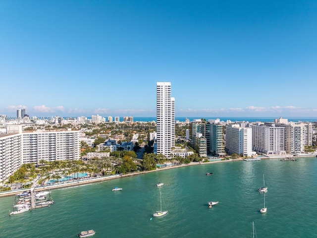 aerial view with a water view