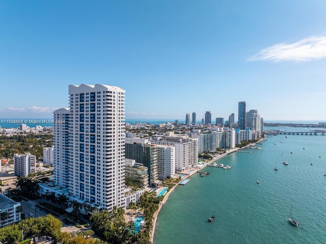 aerial view with a water view