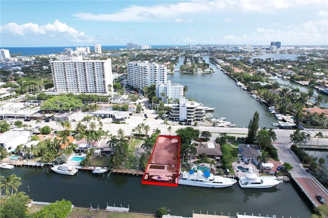 aerial view with a water view