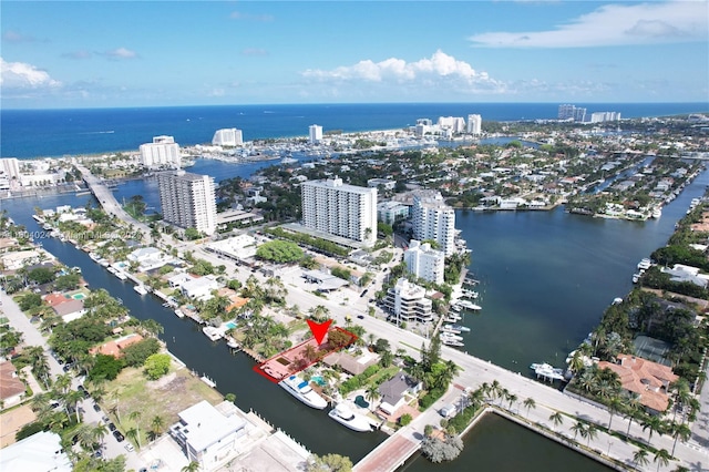 bird's eye view featuring a water view