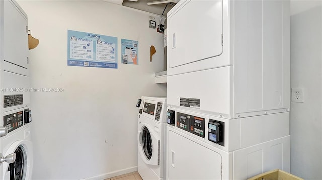 laundry room featuring stacked washer / drying machine, separate washer and dryer, and light tile patterned floors