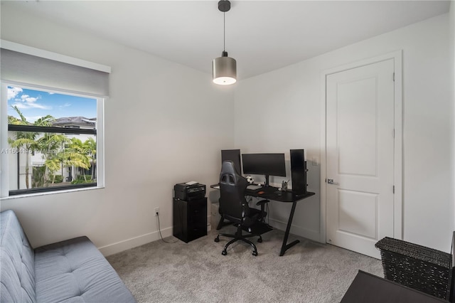 view of carpeted home office