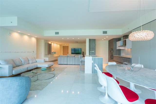 tiled living room with sink