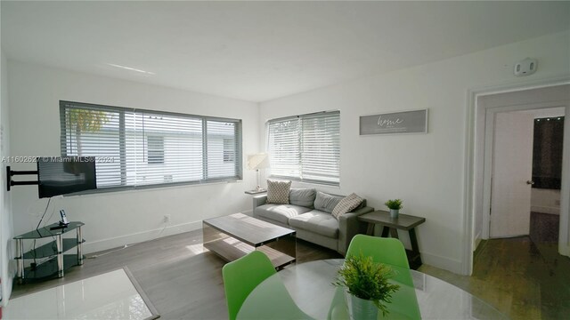 living room featuring plenty of natural light and hardwood / wood-style flooring