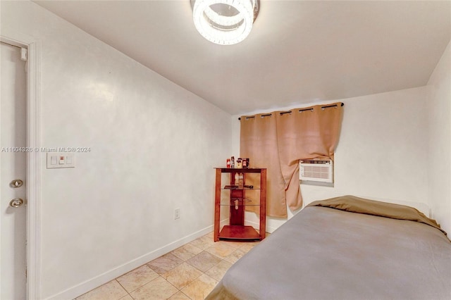 bedroom with vaulted ceiling and cooling unit