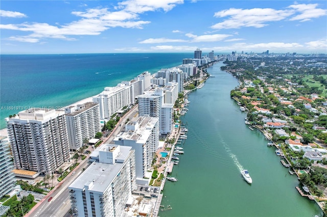 aerial view with a water view